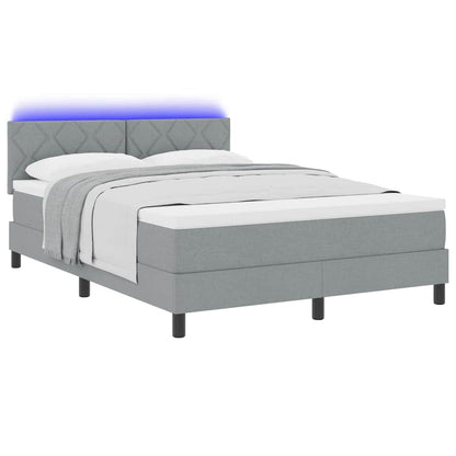 Boxspringbett mit LED-Lichtleisten Hellgrau 160 x 200 cm Stoff