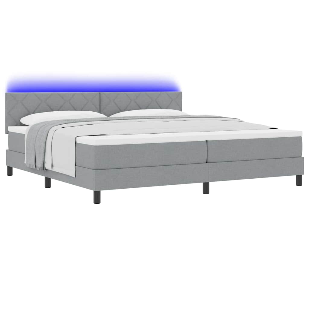 Boxspringbett mit LED-Lichtleisten Hellgrau 200 x 200 cm Stoff