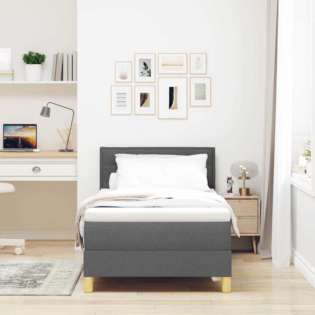 LED Boxspringbett mit Kopfteil Dunkelgrau 90 x 190 cm Stoff