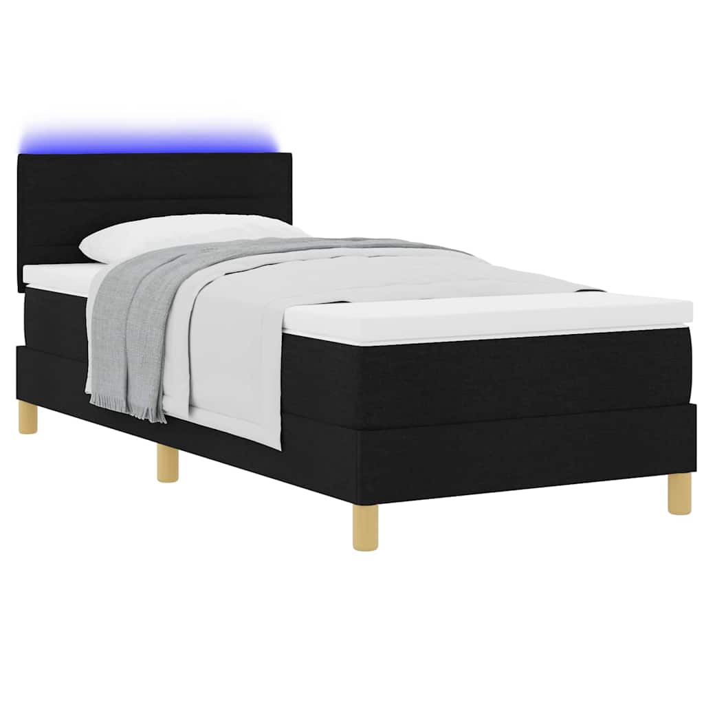 LED Boxspringbett mit Kopfteil Schwarz 90 x 190 cm Stoff