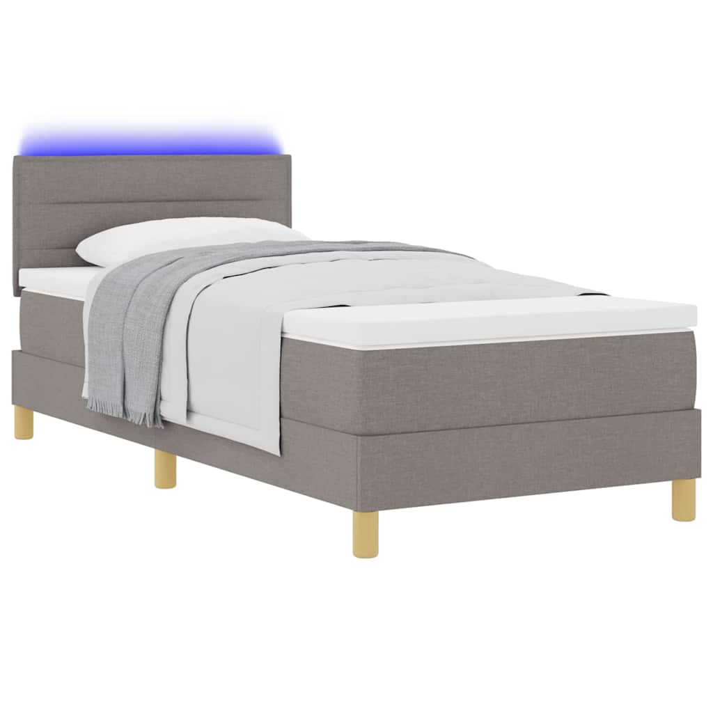 LED Boxspringbett mit Kopfteil Taupe 90 x 190 cm Stoff