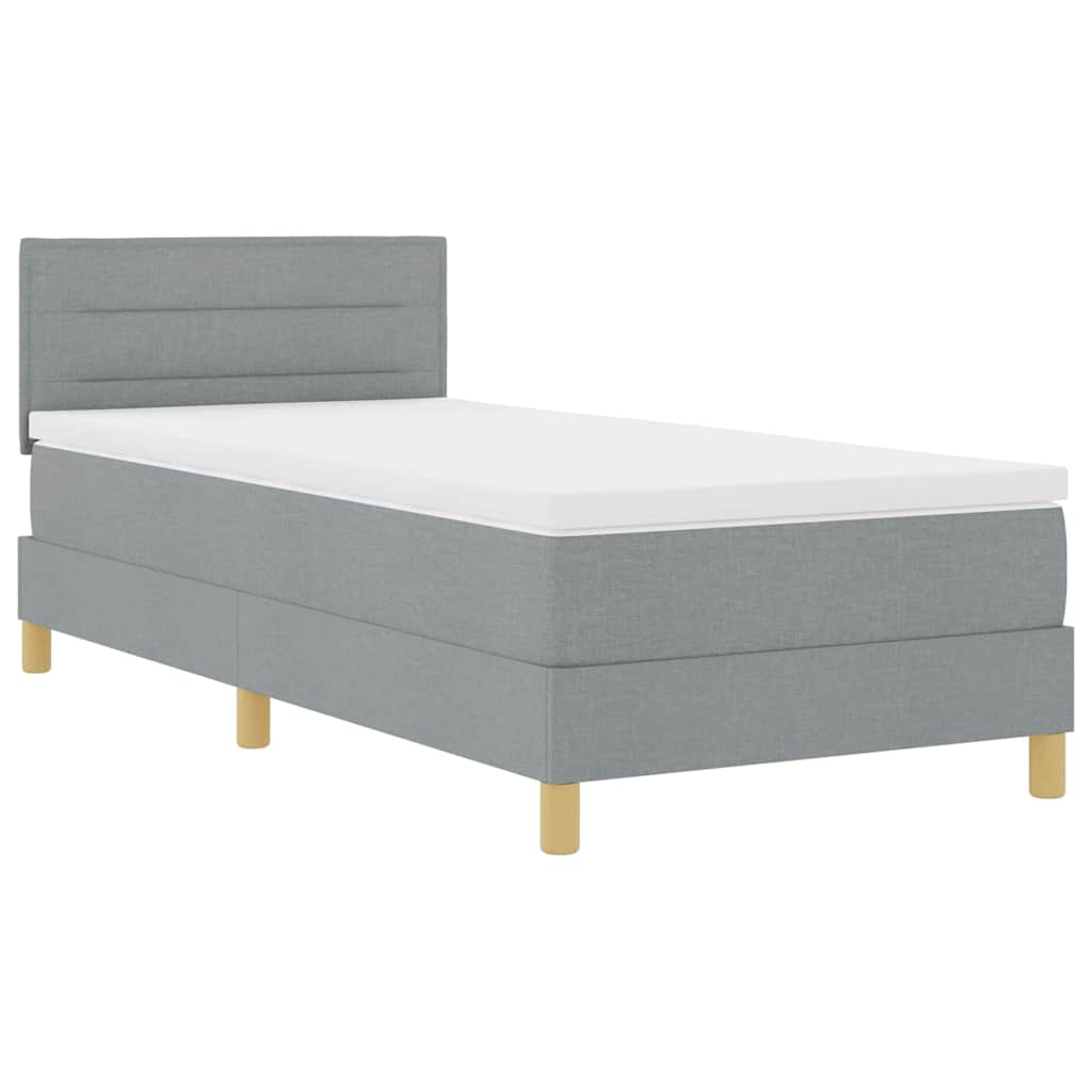 LED Boxspringbett mit Kopfteil Hellgrau 90 x 200 cm Stoff