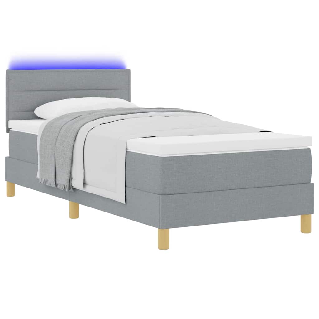 LED Boxspringbett mit Kopfteil Hellgrau 90 x 200 cm Stoff