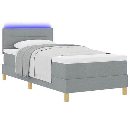 LED Boxspringbett mit Kopfteil Hellgrau 90 x 200 cm Stoff