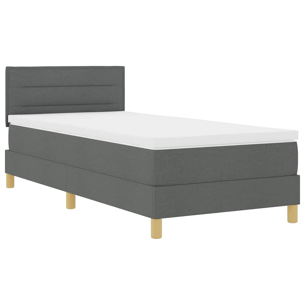 LED Boxspringbett mit Kopfteil Dunkelgrau 90 x 200 cm Stoff