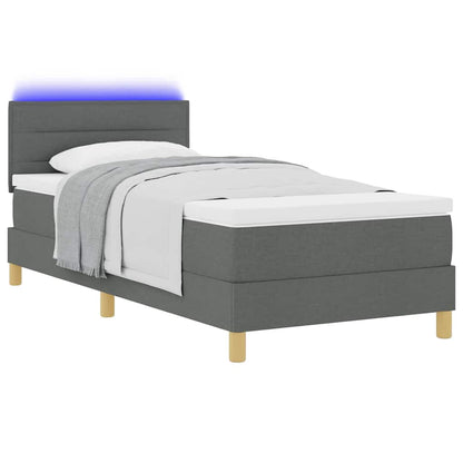 LED Boxspringbett mit Kopfteil Dunkelgrau 90 x 200 cm Stoff