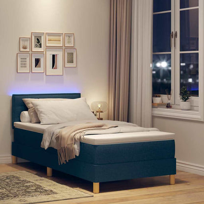 LED Boxspringbett mit LED-Lichtleisten Blau 90 x 200 cm Stoff