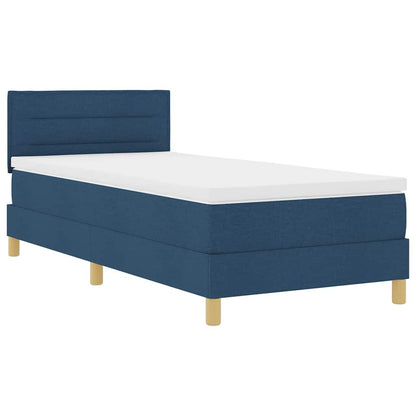 LED Boxspringbett mit LED-Lichtleisten Blau 90 x 200 cm Stoff