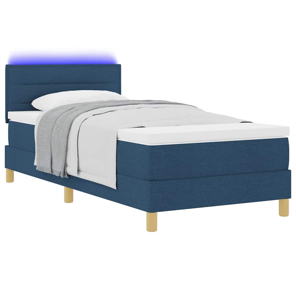 LED Boxspringbett mit LED-Lichtleisten Blau 90 x 200 cm Stoff