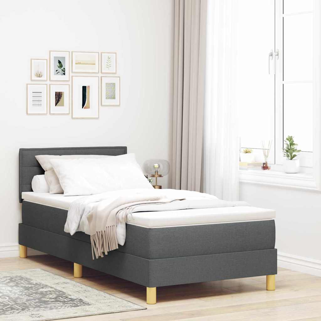 LED Boxspringbett mit Kopfteil Dunkelgrau 100 x 200 cm Stoff