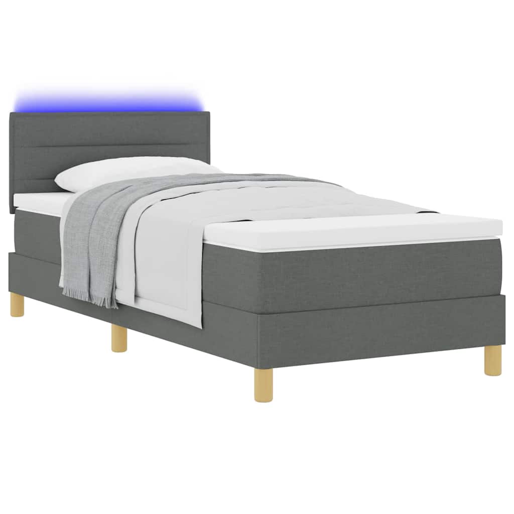 LED Boxspringbett mit Kopfteil Dunkelgrau 100 x 200 cm Stoff