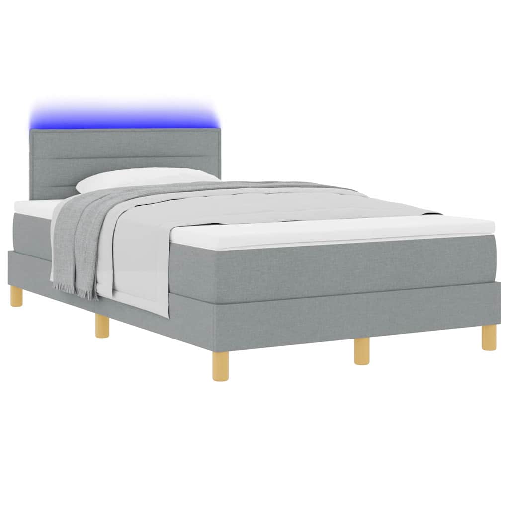 LED Boxspringbett mit Kopfteil Hellgrau 120 x 200 cm Stoff