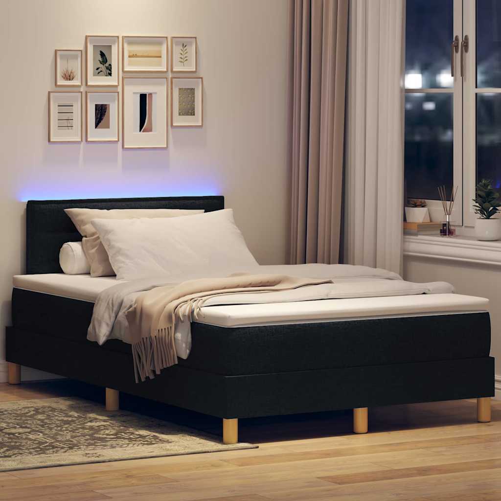 LED Boxspringbett mit Kopfteil Schwarz 120 x 200 cm Stoff