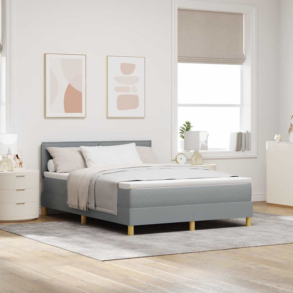 LED Boxspringbett mit Kopfteil Hellgrau 140 x 190 cm Stoff