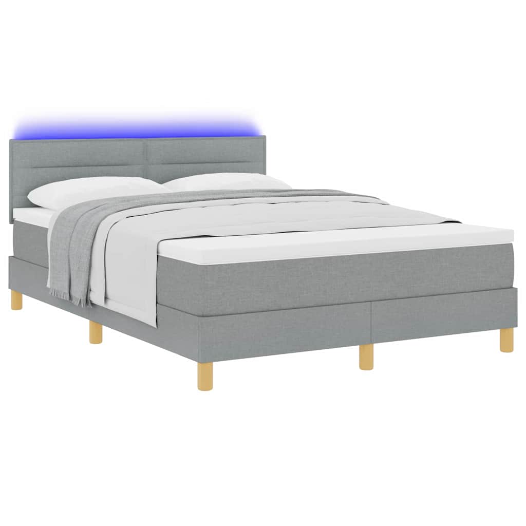 LED Boxspringbett mit Kopfteil Hellgrau 140 x 190 cm Stoff