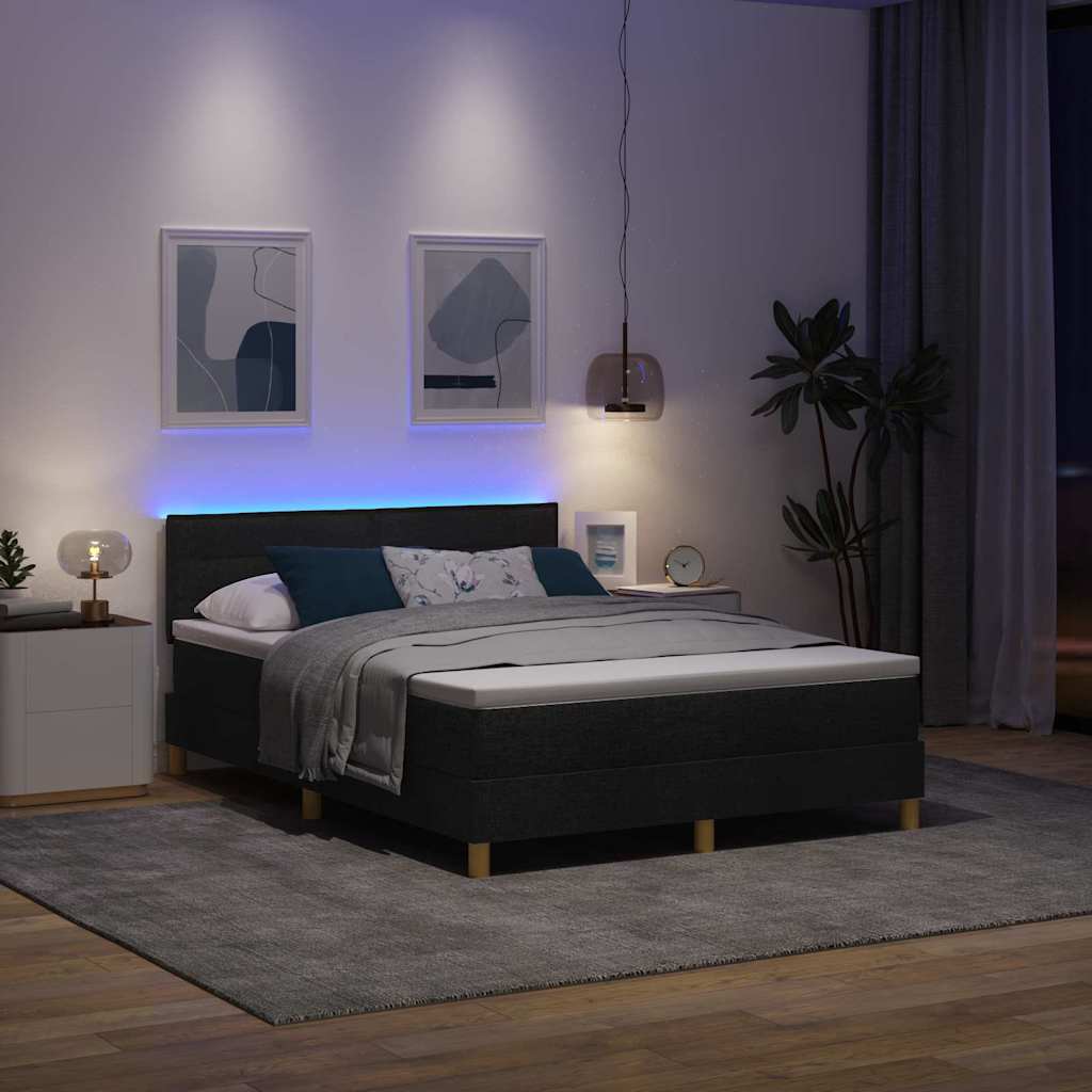 LED Boxspringbett mit Kopfteil Schwarz 140 x 190 cm Stoff