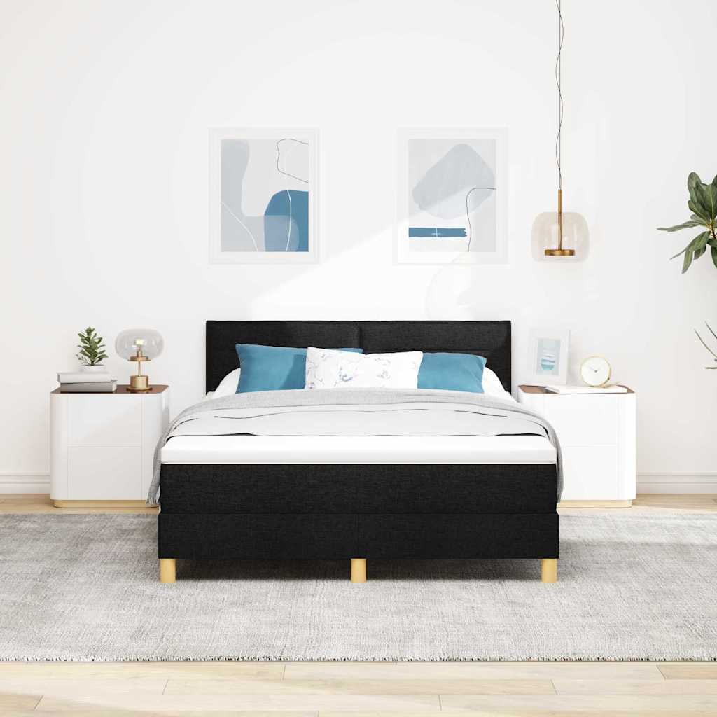 LED Boxspringbett mit Kopfteil Schwarz 140 x 190 cm Stoff