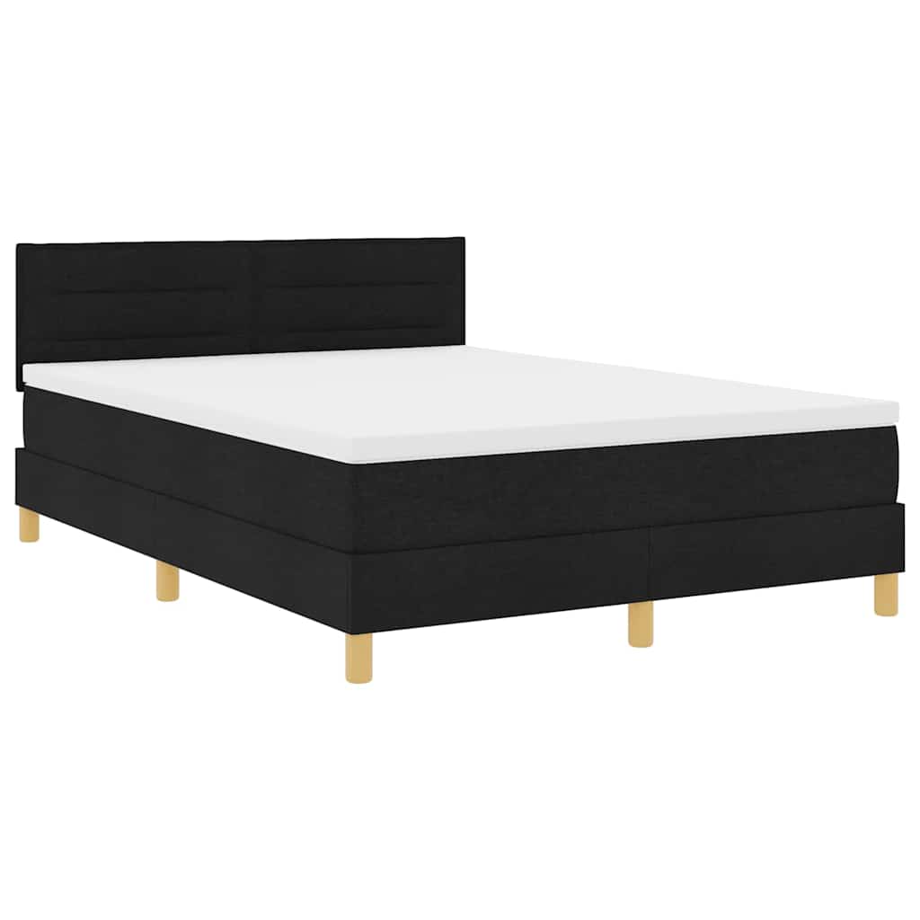 LED Boxspringbett mit Kopfteil Schwarz 140 x 190 cm Stoff