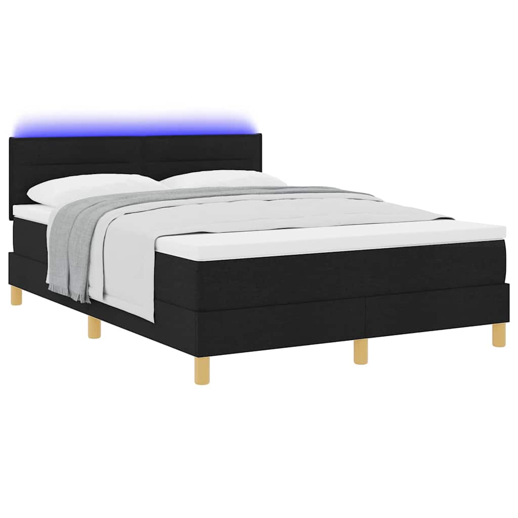LED Boxspringbett mit Kopfteil Schwarz 140 x 190 cm Stoff