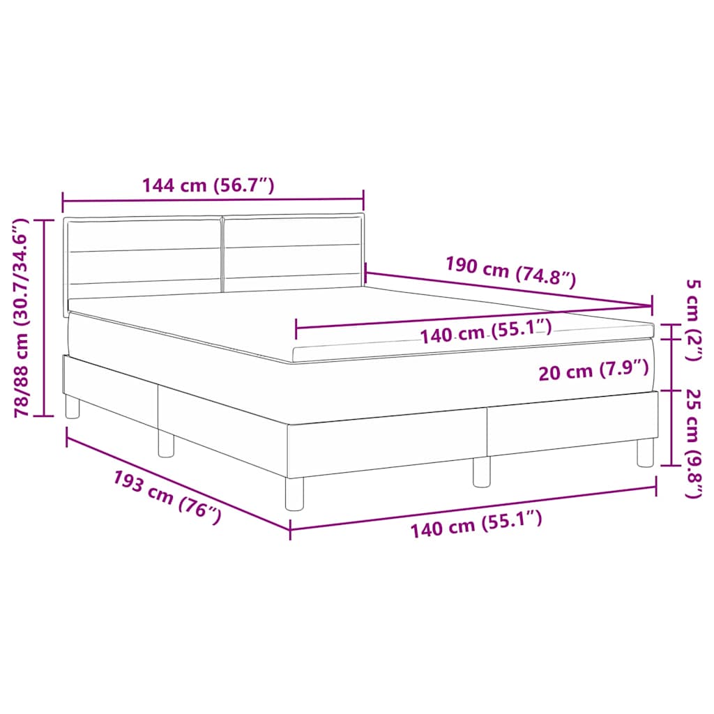 LED Boxspringbett mit Kopfteil Schwarz 140 x 190 cm Stoff