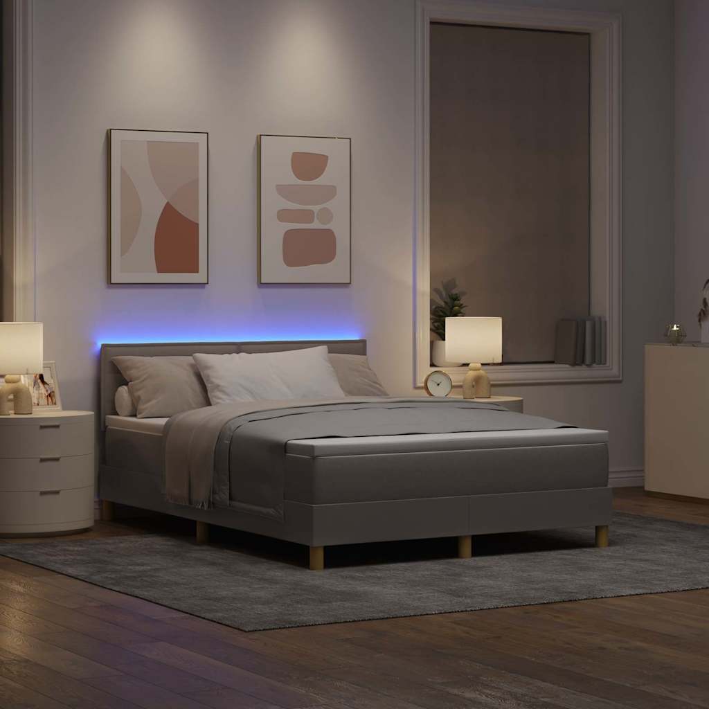 LED Boxspringbett mit Kopfteil Taupe 140 x 190 cm Stoff