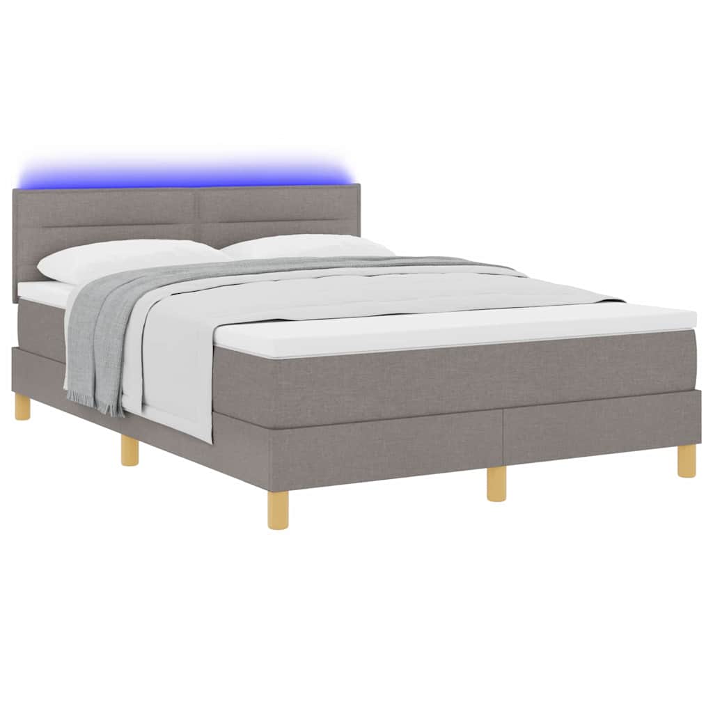 LED Boxspringbett mit Kopfteil Taupe 140 x 190 cm Stoff