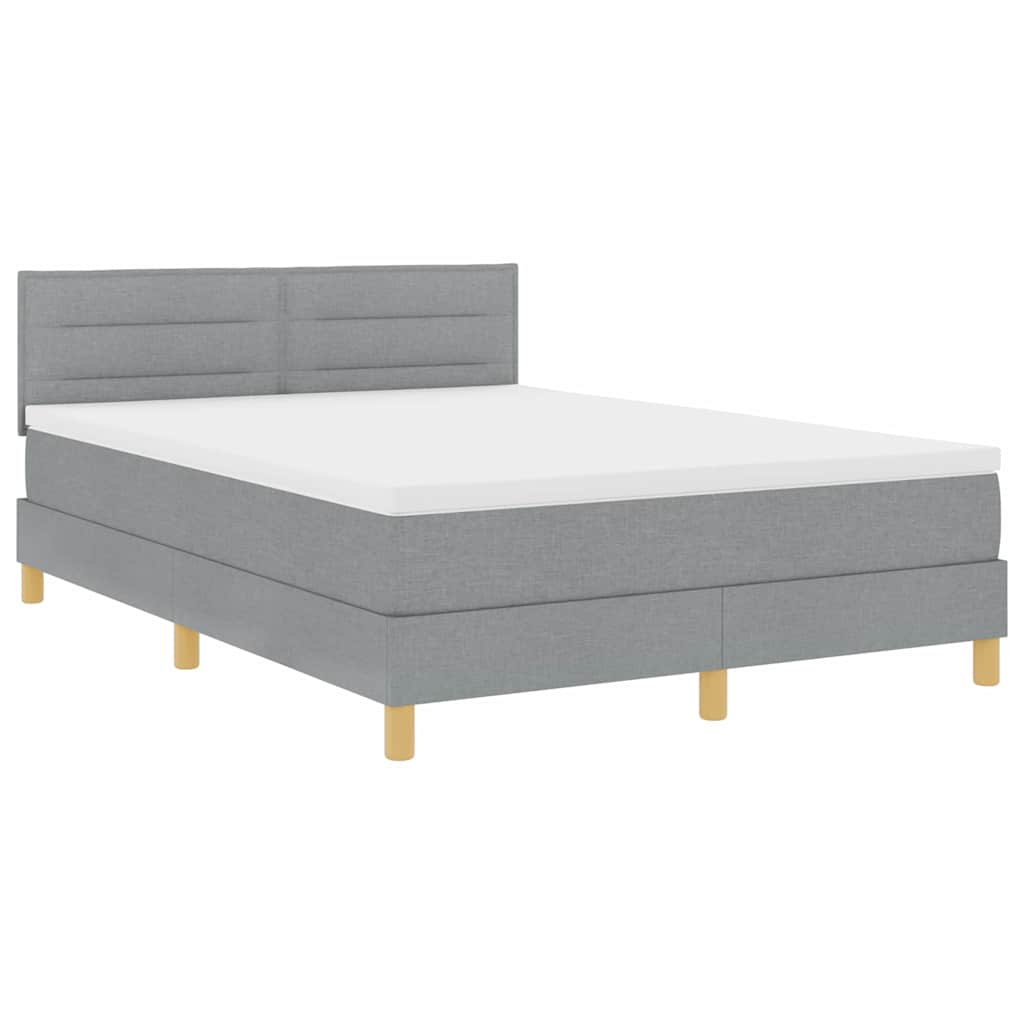 LED Boxspringbett mit Kopfteil Hellgrau 140 x 200 cm Stoff