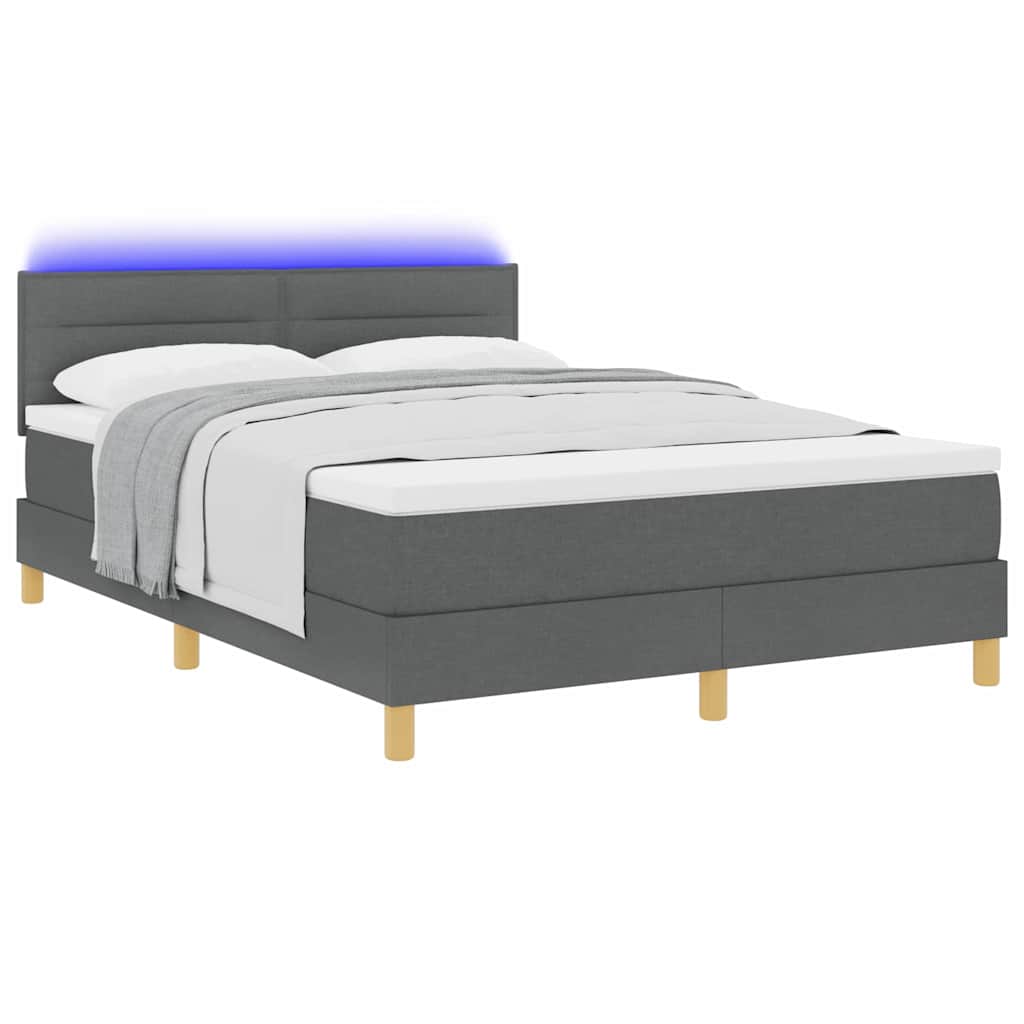 LED Boxspringbett mit Kopfteil Dunkelgrau 140 x 200 cm Stoff