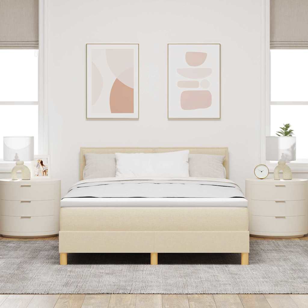 LED Boxspringbett mit LED-Lichtleisten Creme 140 x 200 cm Stoff