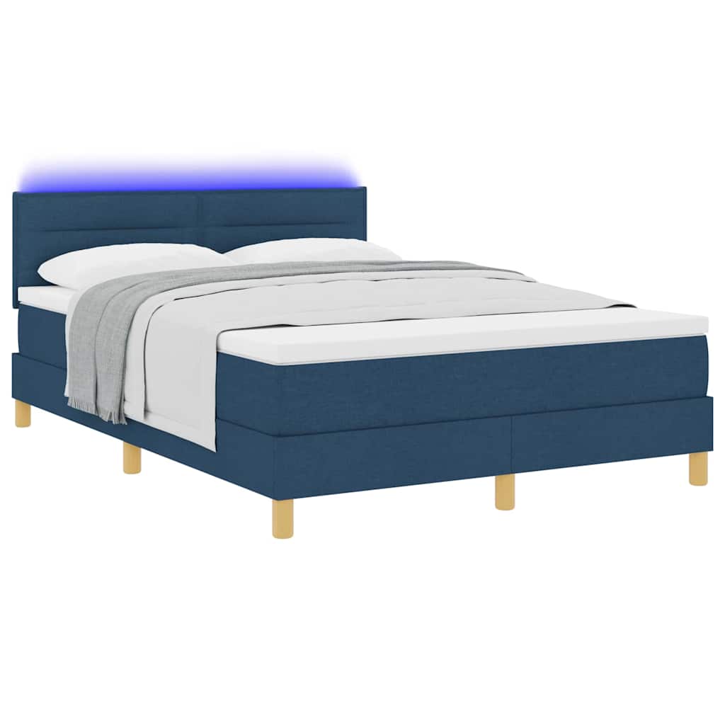 LED Boxspringbett mit Kissen Blau 140 x 200 cm Stoff