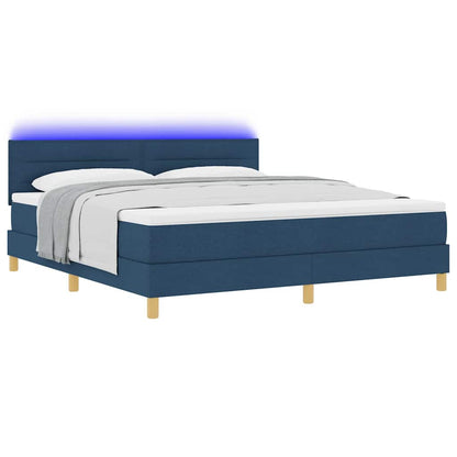 LED Boxspringbett mit LED-Lichtleisten Blau 180 x 200 cm Stoff