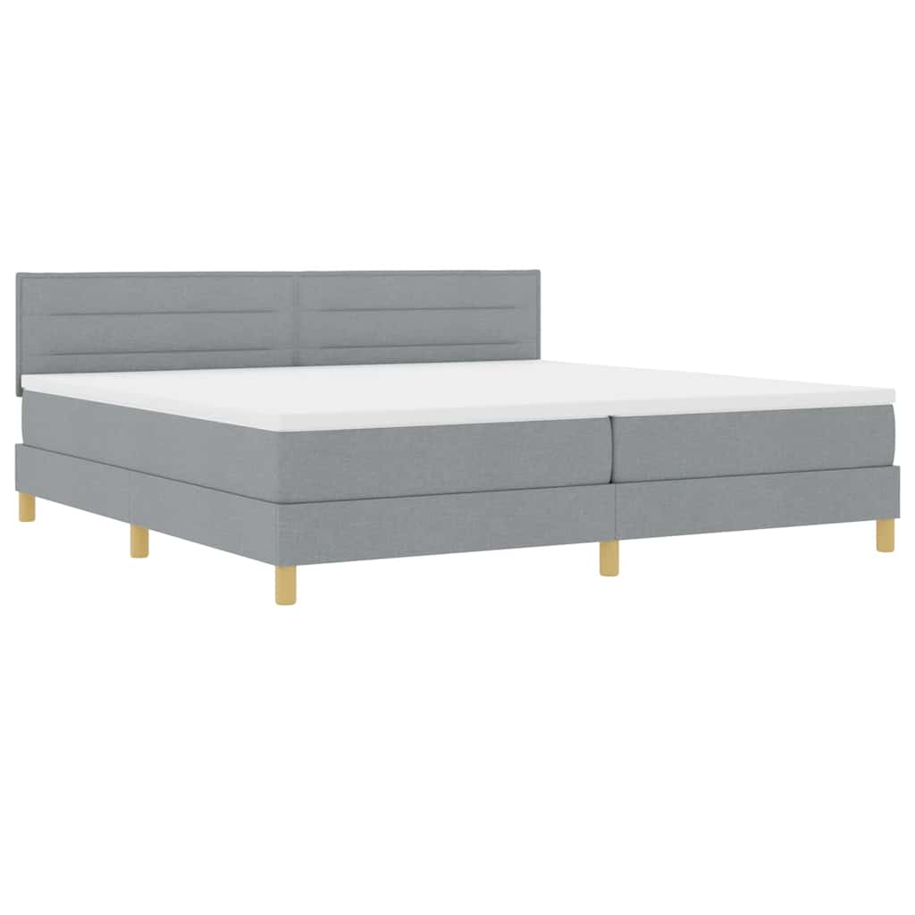 LED Boxspringbett mit Kopfteil Hellgrau 200 x 200 cm Stoff