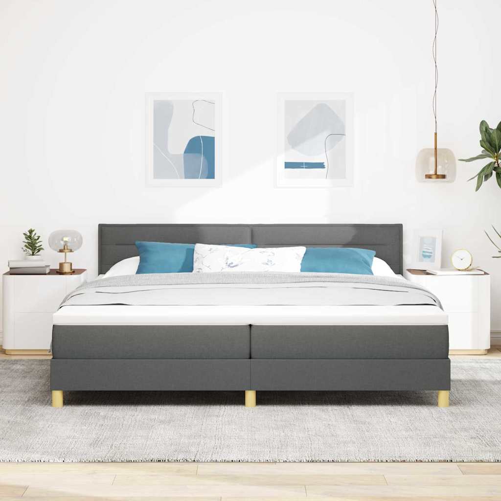 LED Boxspringbett mit Kopfteil Dunkelgrau 200 x 200 cm Stoff