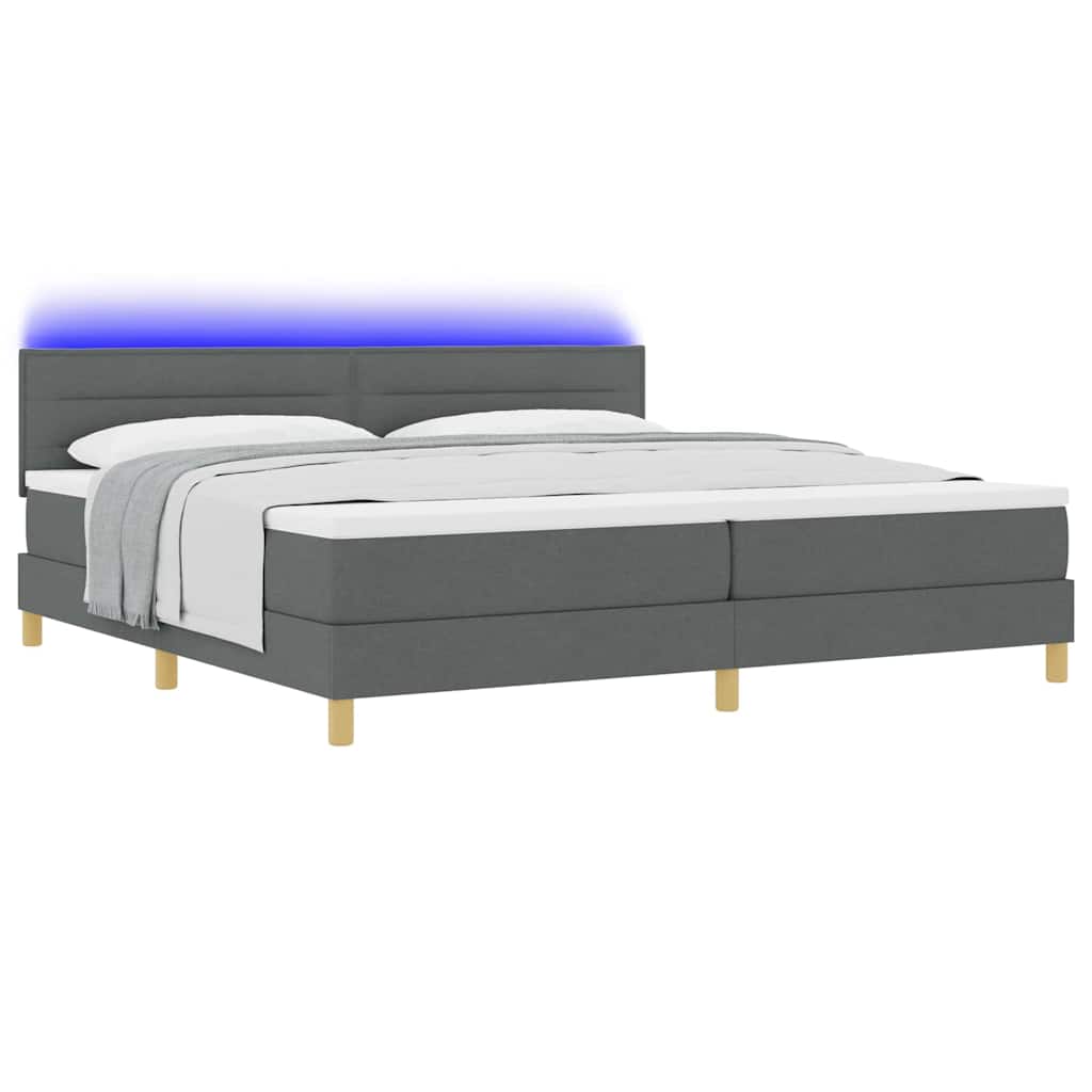 LED Boxspringbett mit Kopfteil Dunkelgrau 200 x 200 cm Stoff