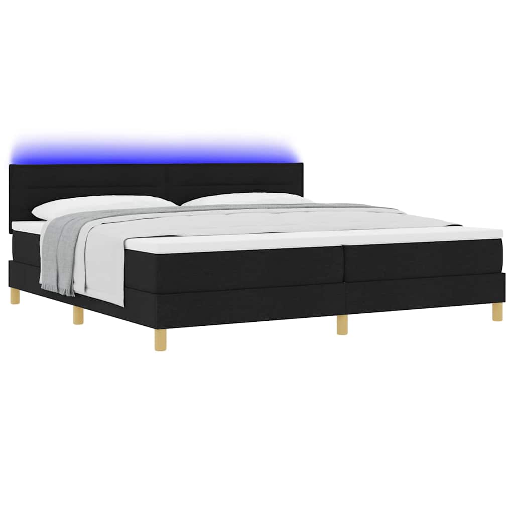 LED Boxspringbett mit Kopfteil Schwarz 200 x 200 cm Stoff