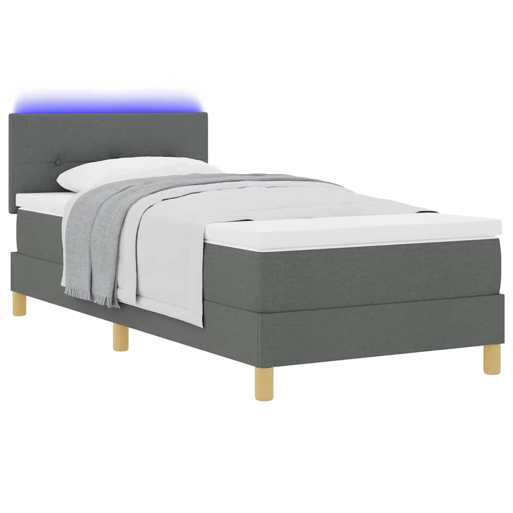LED Boxspringbett mit Kopfteil Dunkelgrau 80 x 200 cm Stoff