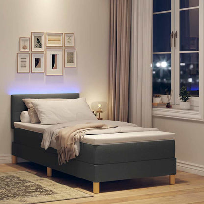 LED Boxspringbett mit Kopfteil Dunkelgrau 90 x 190 cm Stoff