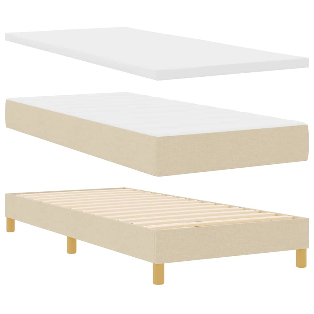 LED Boxspringbett mit LED-Lichtleisten Creme 90 x 190 cm Stoff