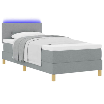 LED Boxspringbett mit Kopfteil Hellgrau 90 x 200 cm Stoff