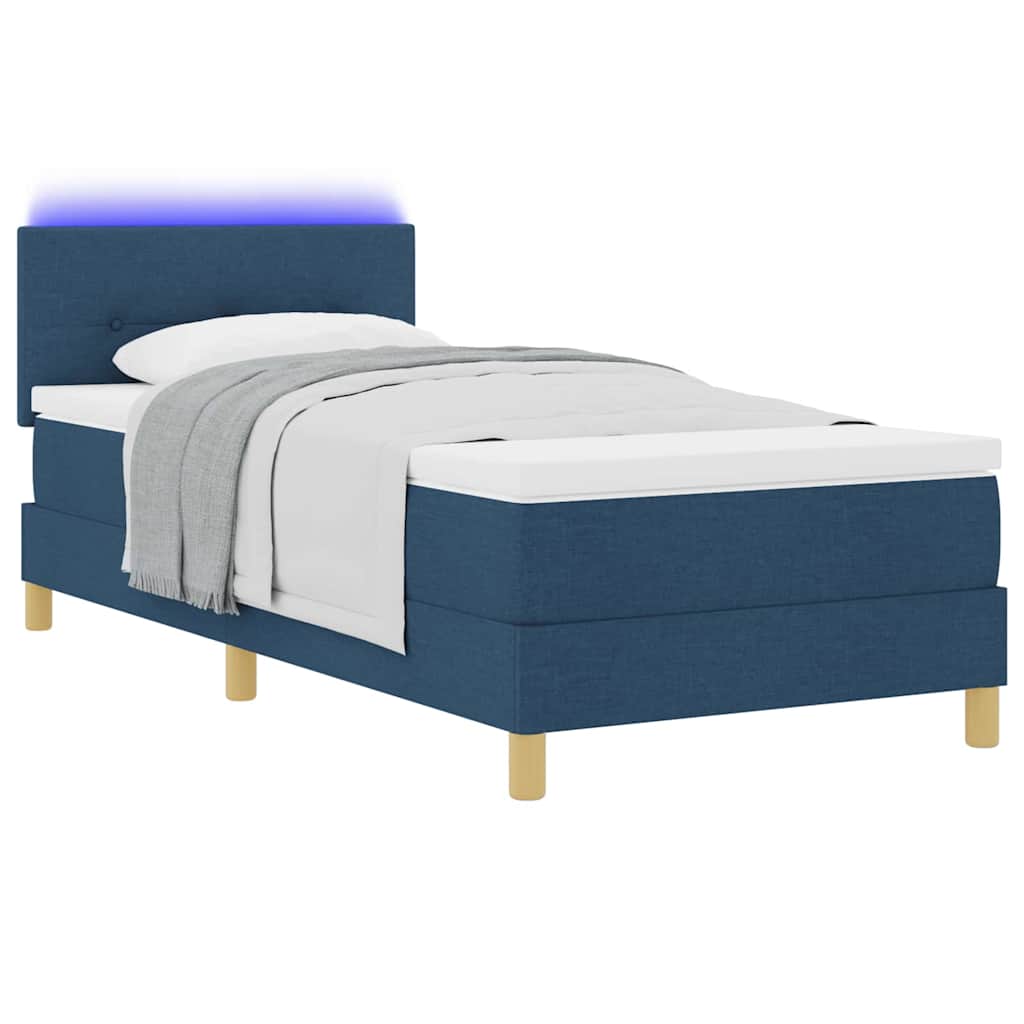 LED Boxspringbett mit LED-Lichtleisten Blau 90 x 200 cm Stoff