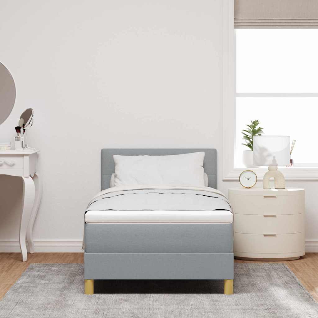 LED Boxspringbett mit Kissen Hellgrau 100 x 200 cm Stoff