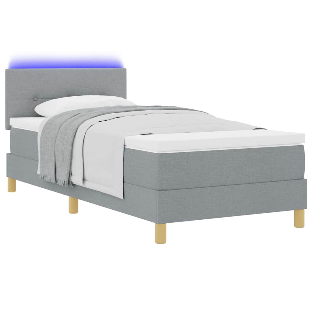 LED Boxspringbett mit Kissen Hellgrau 100 x 200 cm Stoff