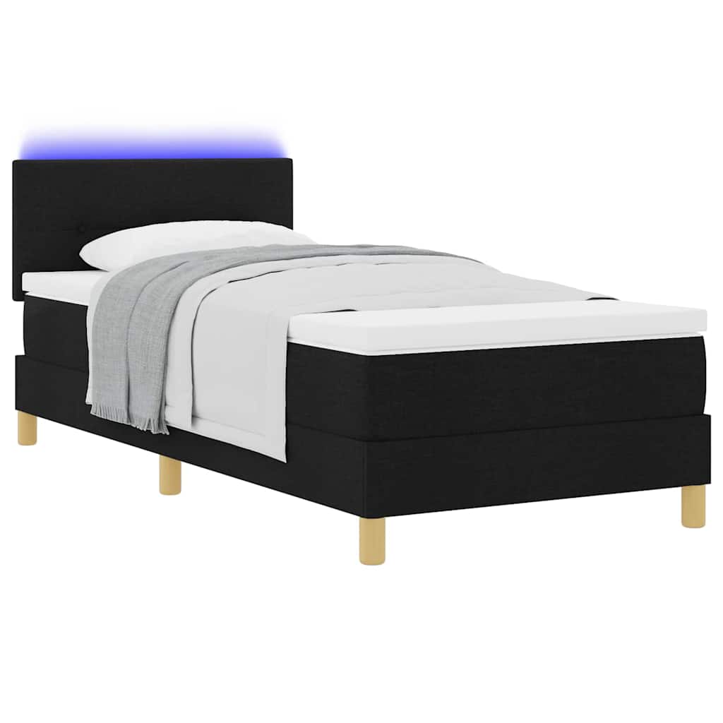 LED Boxspringbett mit Kopfteil Schwarz 100 x 200 cm Stoff