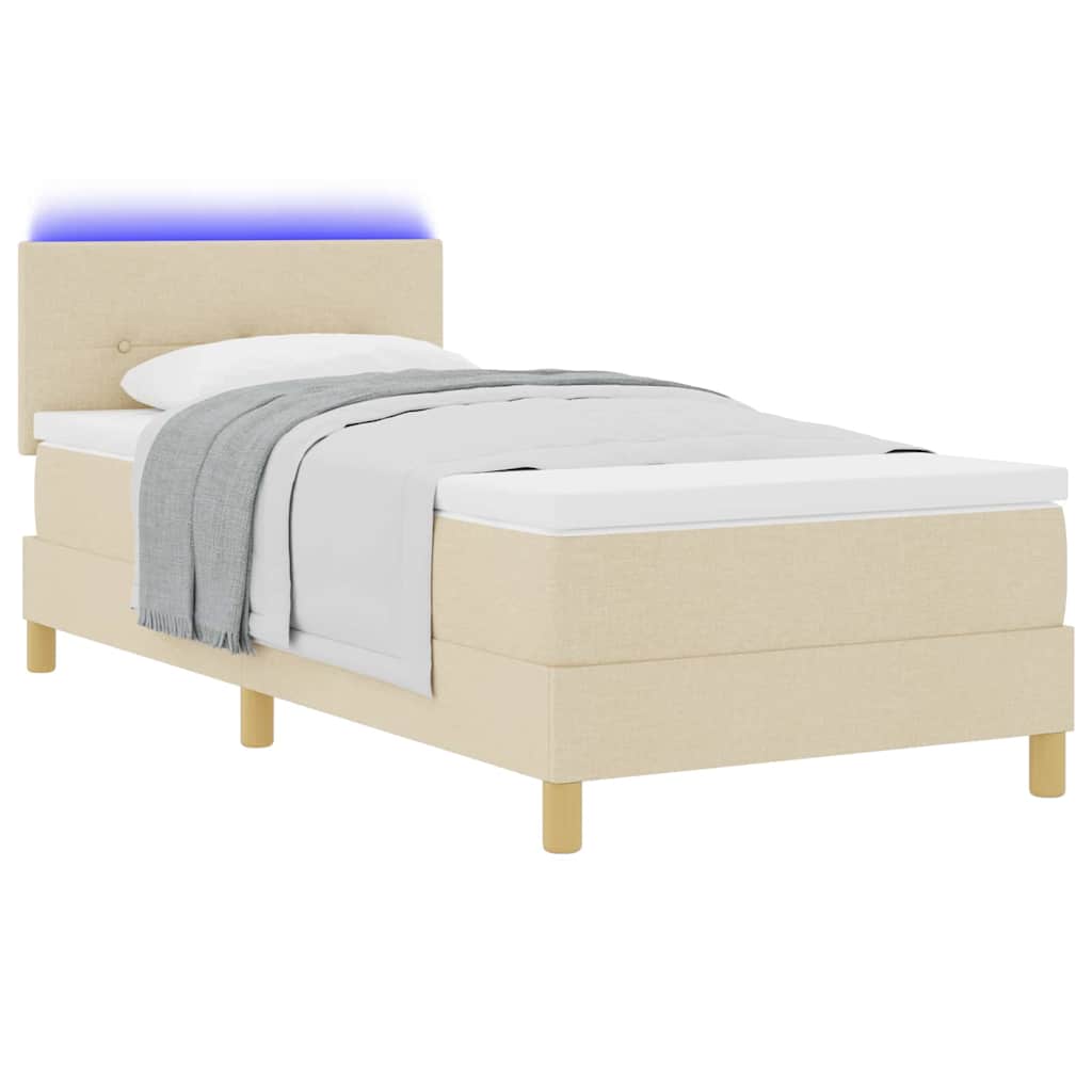 LED Boxspringbett mit LED-Lichtleisten Creme 100 x 200 cm Stoff