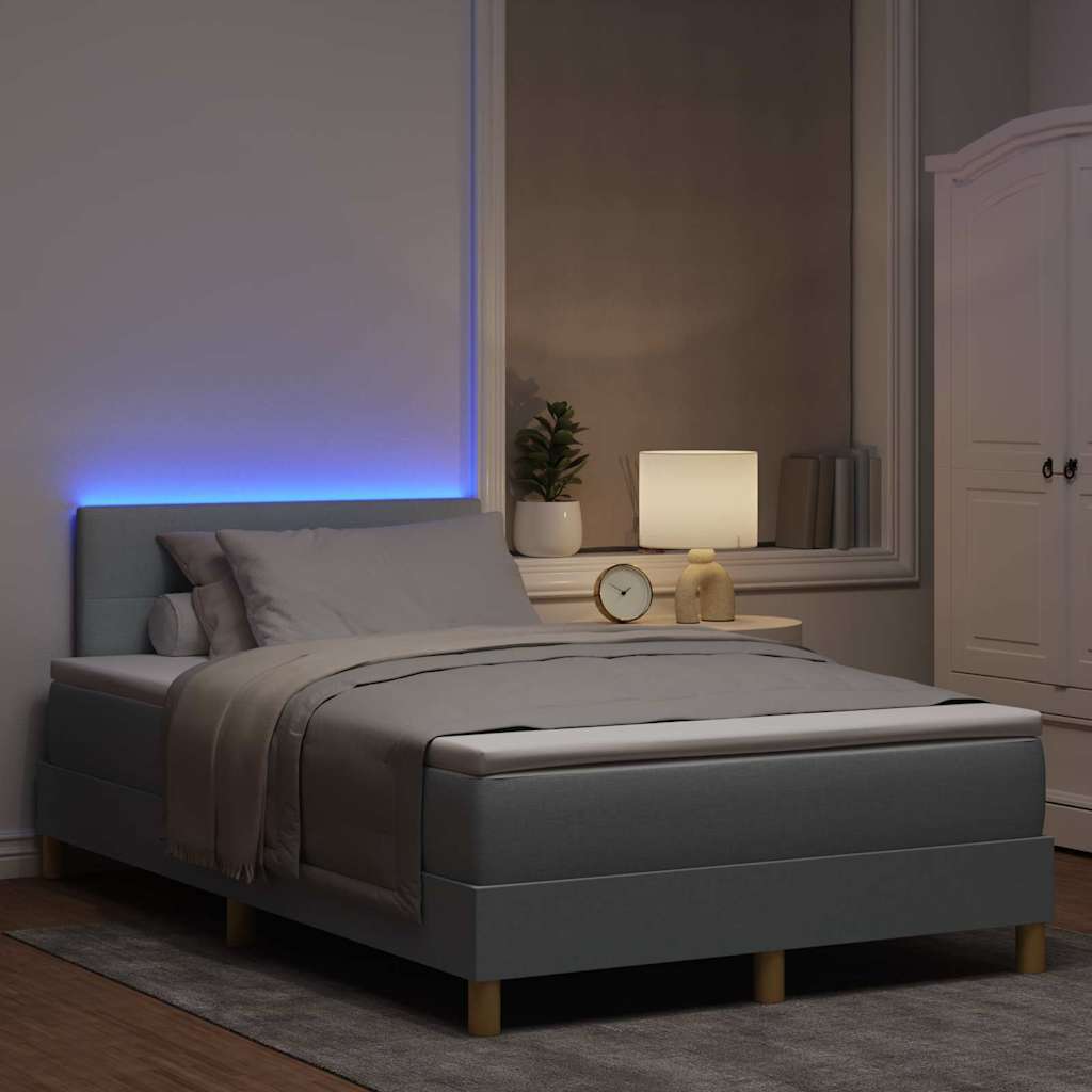 LED Boxspringbett mit Kopfteil Hellgrau 120 x 190 cm Stoff