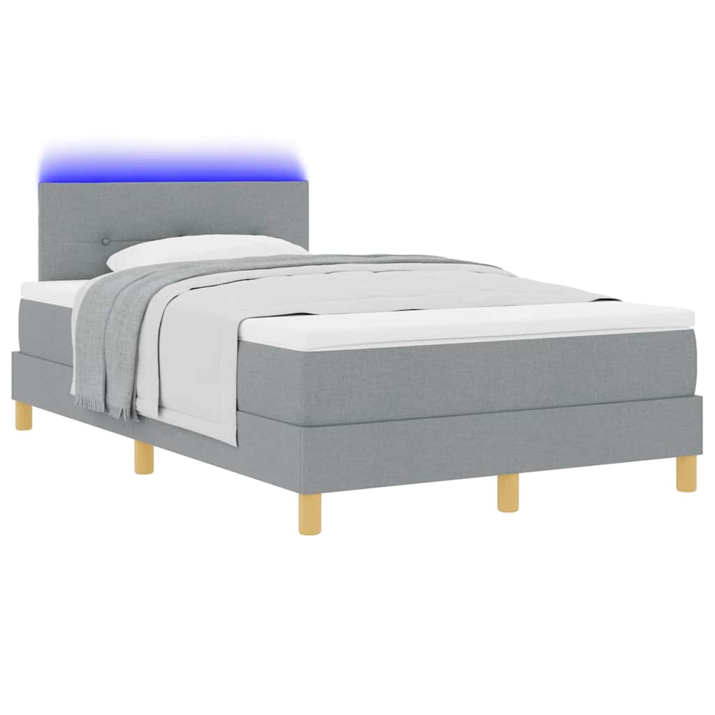 LED Boxspringbett mit Kopfteil Hellgrau 120 x 190 cm Stoff