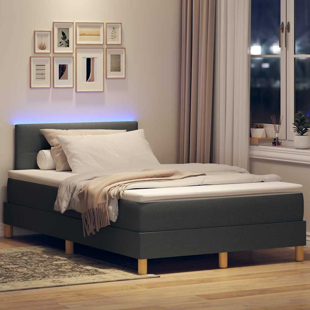 LED Boxspringbett mit Kopfteil Dunkelgrau 120 x 190 cm Stoff