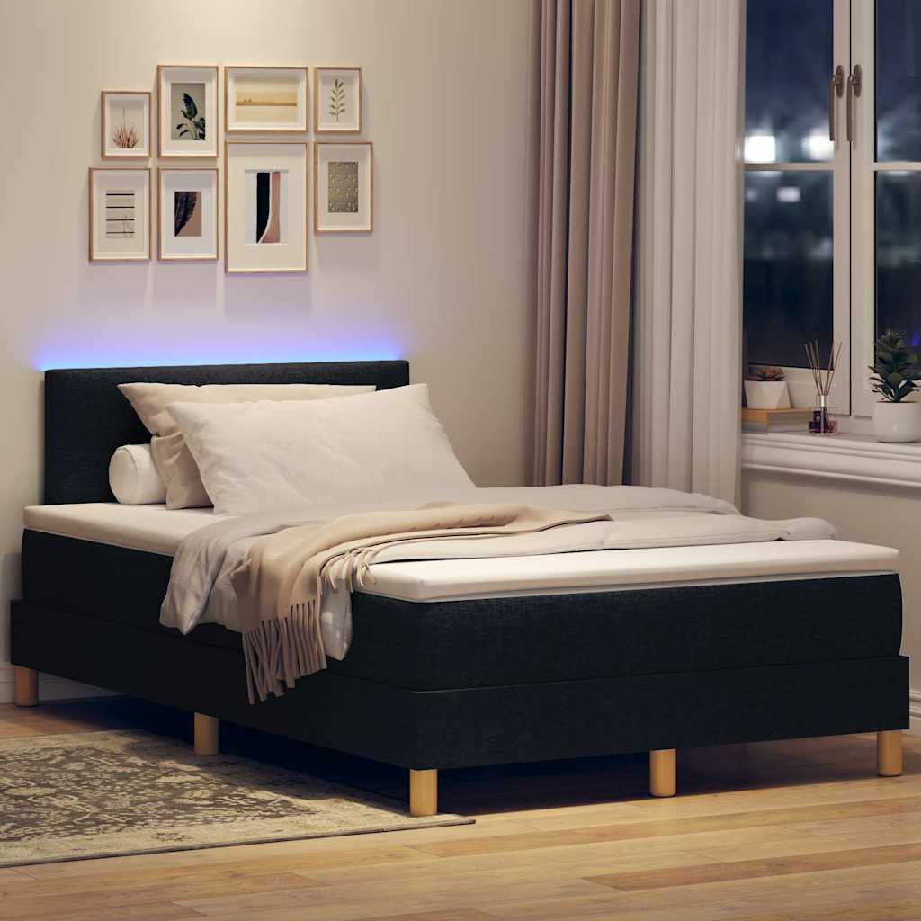 LED Boxspringbett mit Kopfteil Schwarz 120 x 190 cm Stoff