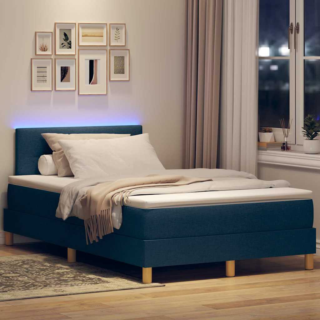 LED Boxspringbett mit Kopfteil Blau 120 x 190 cm Stoff