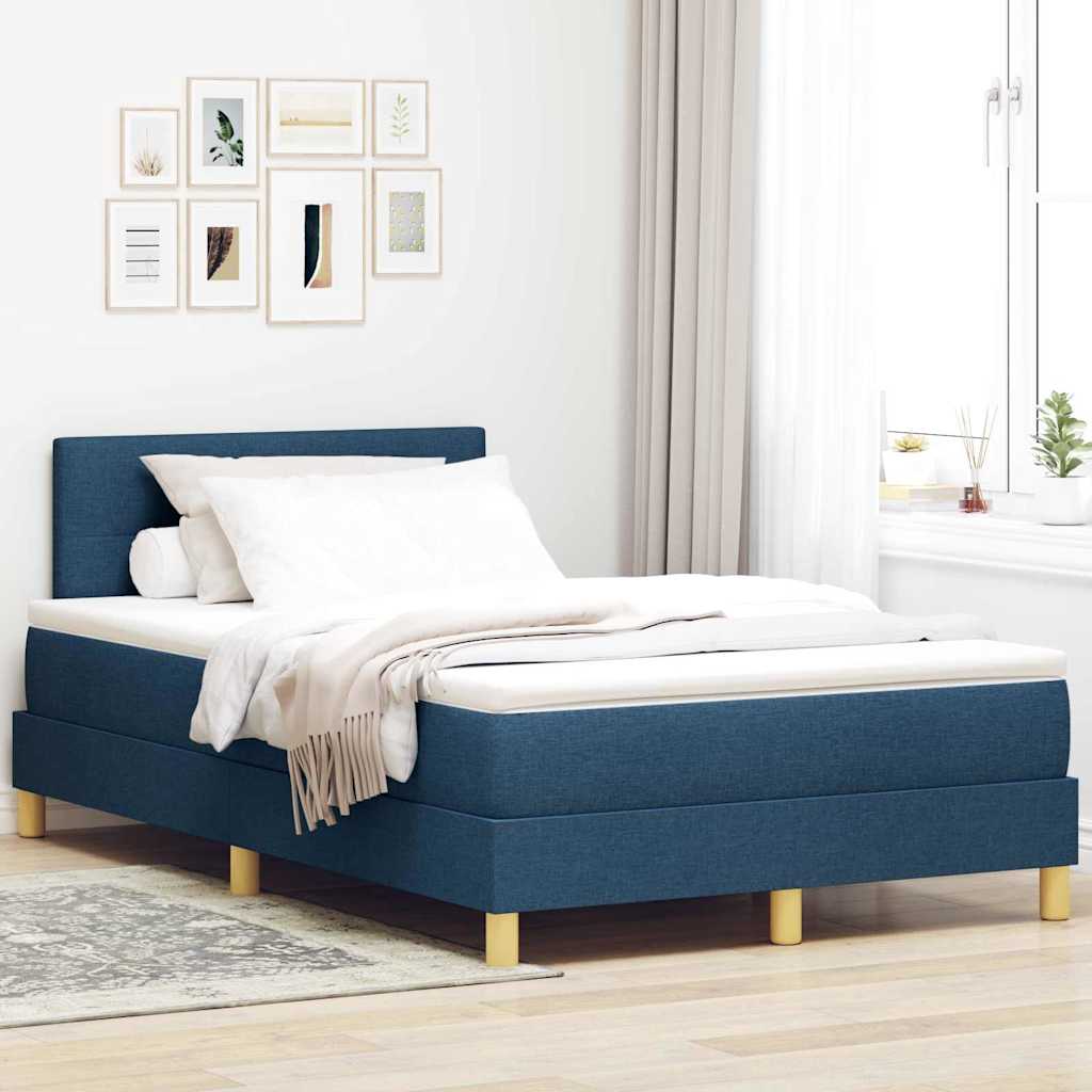 LED Boxspringbett mit Kopfteil Blau 120 x 190 cm Stoff